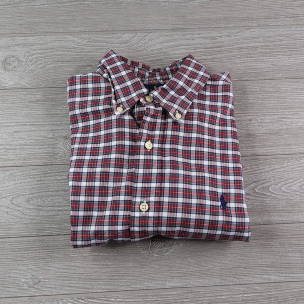 Ralph Lauren Gingham Plaid Shirt Men's Medium Pony Logo Button Down Long‎ Sleeve